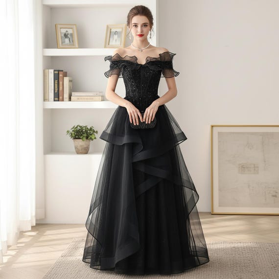 open lace back dress Chic Strapless Black Satin Short Prom Dresses, Layered Black Homecomin –  formalgowns main image 0