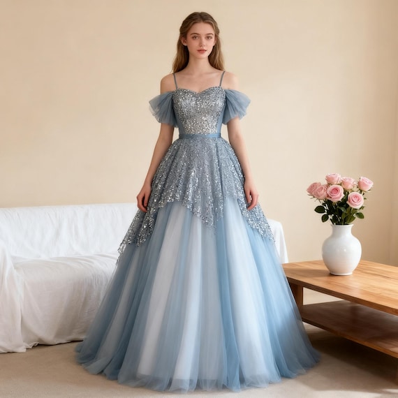 Blue off Shoulder Sequin Tulle Prom Dress,elegant Party Dress,bridesmaid  Gown,sweetheart Gowns,fairy Prom Dress,wedding Dress,princess Dress - Etsy  Israel