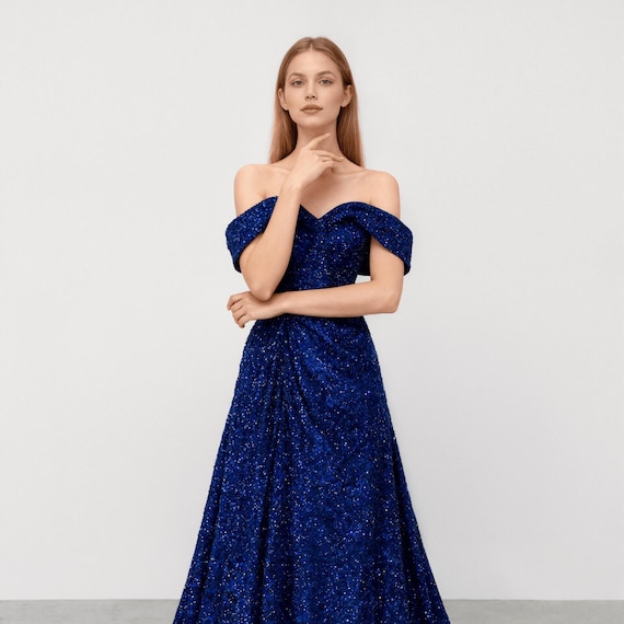 sachin and babi light blue dress Blue Sequins Formal Prom Dress,Cocktail Party Dress,Off Shoulder dress,fairy Prom Dress,Wedding Dress,Elegant Party Dress,Bridesmaid Gown