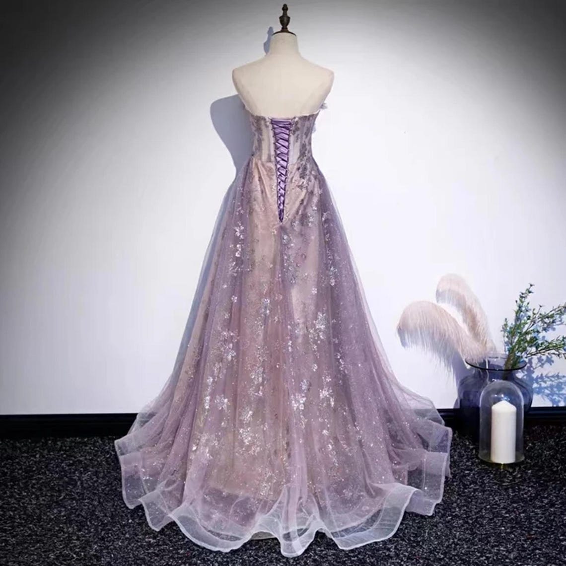 Fairy Pink  Prom Dress Tulle Strapless Sheath Evening Dress S1050