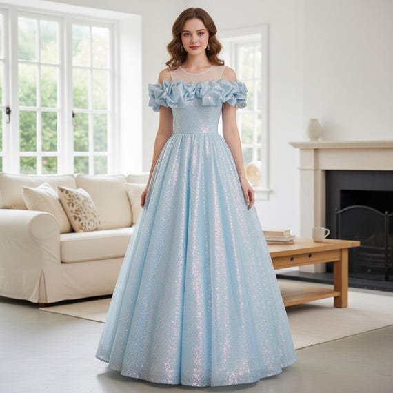 dresses for homecoming 2025 Fairytale Sequin-Embroidery Off-the-Shoulder Tiered Long Prom Dress wi –  Modsele main image 0