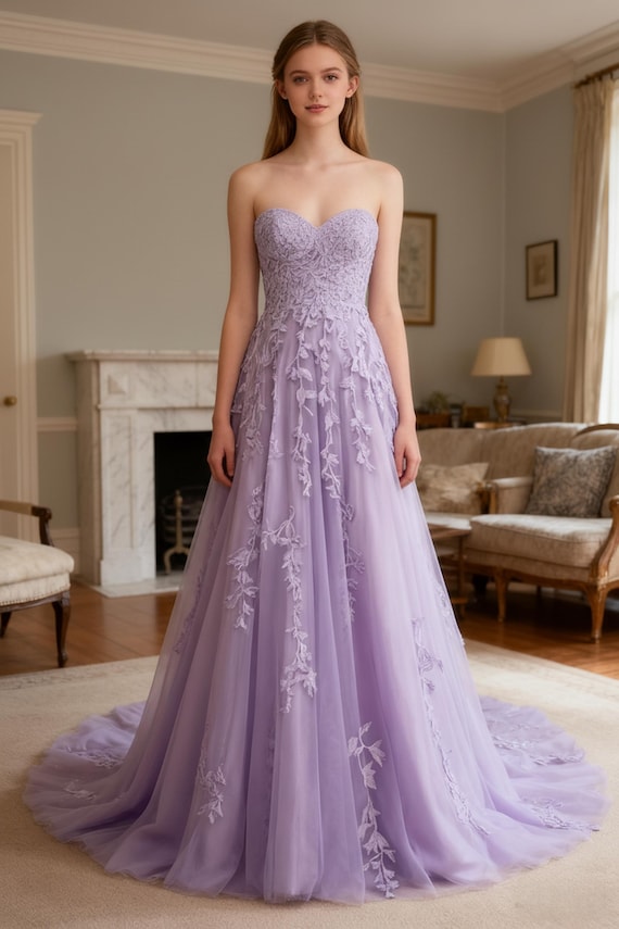 Purple Applique Sweetheart Prom Dress: Elegant Maxi Gown