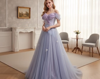 Fairytale V-neck Prom Dress for Woman,flying Sleeve Fairy Dress for Senior  Prom,lace-up Prom Dress,light Purple Homecoming Prom Dress - Etsy