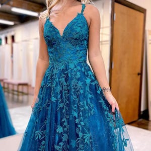 Blue Lace Applique Strapless Long Prom Dress,Evening dress,Wedding party dress,prom dress,Bridesmaid gown,Graduation dress,Formal Prom Dress