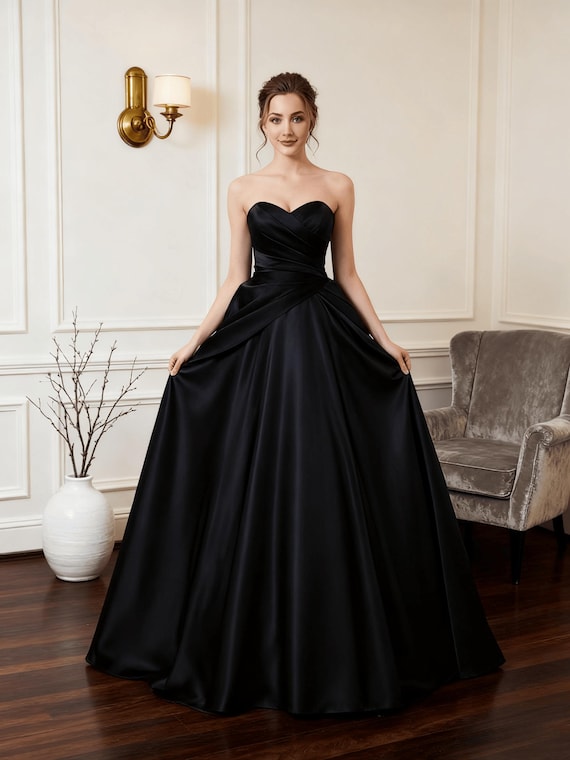 Black Off Shoulder Satin Prom Dress,Evening Gowns,Wedding party dress,Graduation Dress, Elegant party Dress, Christmas Dress, Cocktail Dress