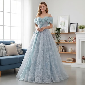 sachin and babi light blue dress Ball Gown Off-the-Shoulder Sleeveless Long Lace Elegant Evening Dress –  ballbellauk