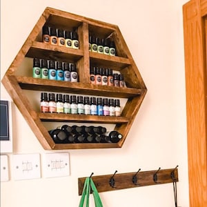 Essential Oil storage, Essential oil shelf, shot glass display case, oil shelf, hexagon shelf, wooden shelf, crystal shelf, beautiful gift