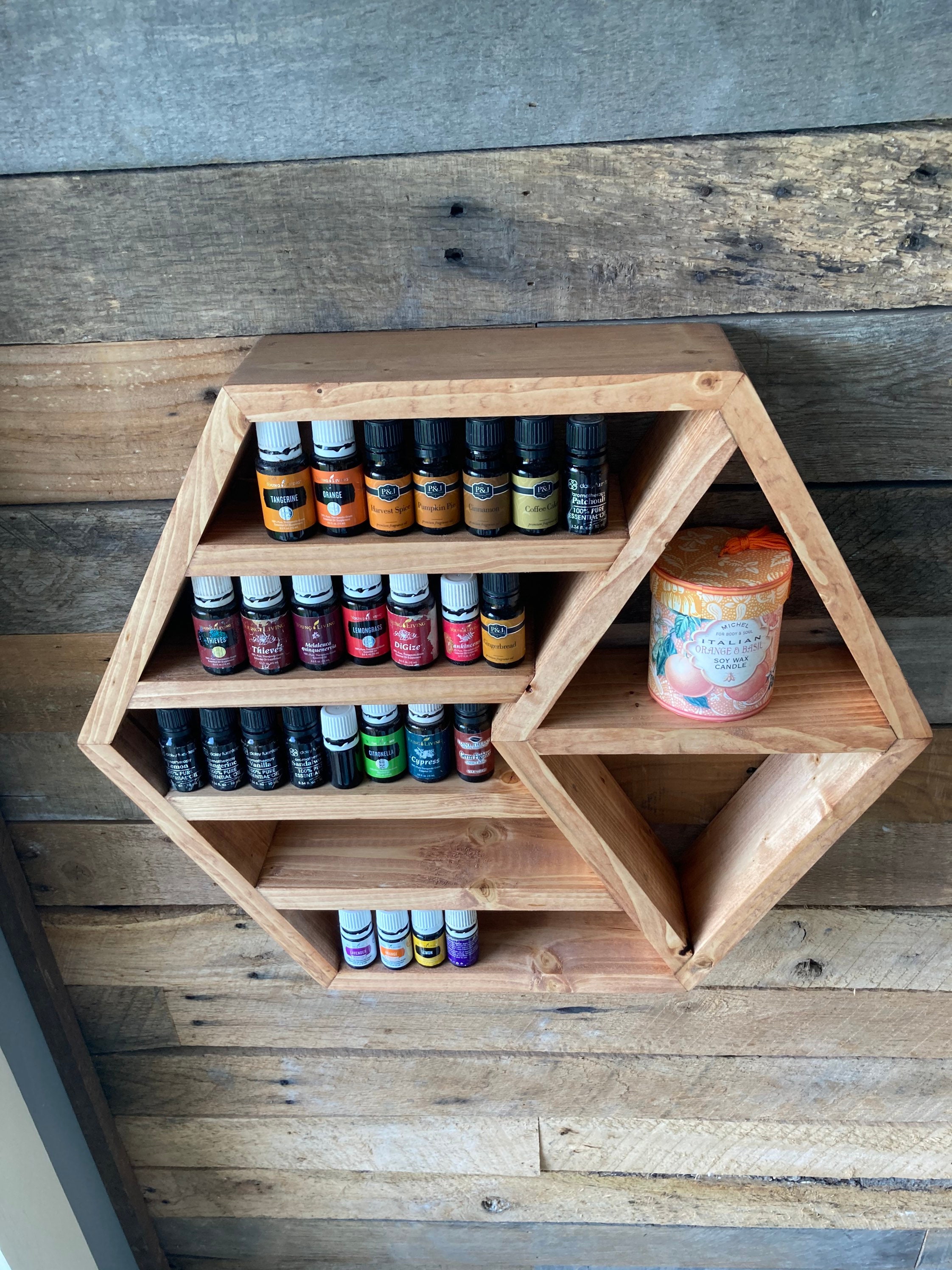 Hexagon essential oil shelf diamond oil shelf oil storage Etsy