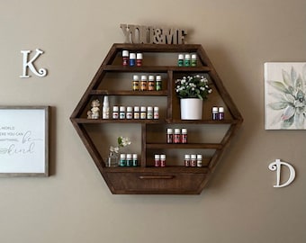 Large Hexagon essential oil shelf, Essential oil storage, Honeycomb shelf, Farmhouse decor, beautiful gift, large nail polish shelf, rustic