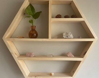 Essential Oil shelf, Essential oil storage, Crystal Display, Rustic wood shelf, hexagon shelf, Collectible shelf, gem shelf, mothers day