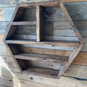 Shot glass display, shot glass shelf, Essential oil storage, Essential oil shelf, large hexagon shelf, Rustic shelf, beautiful gift