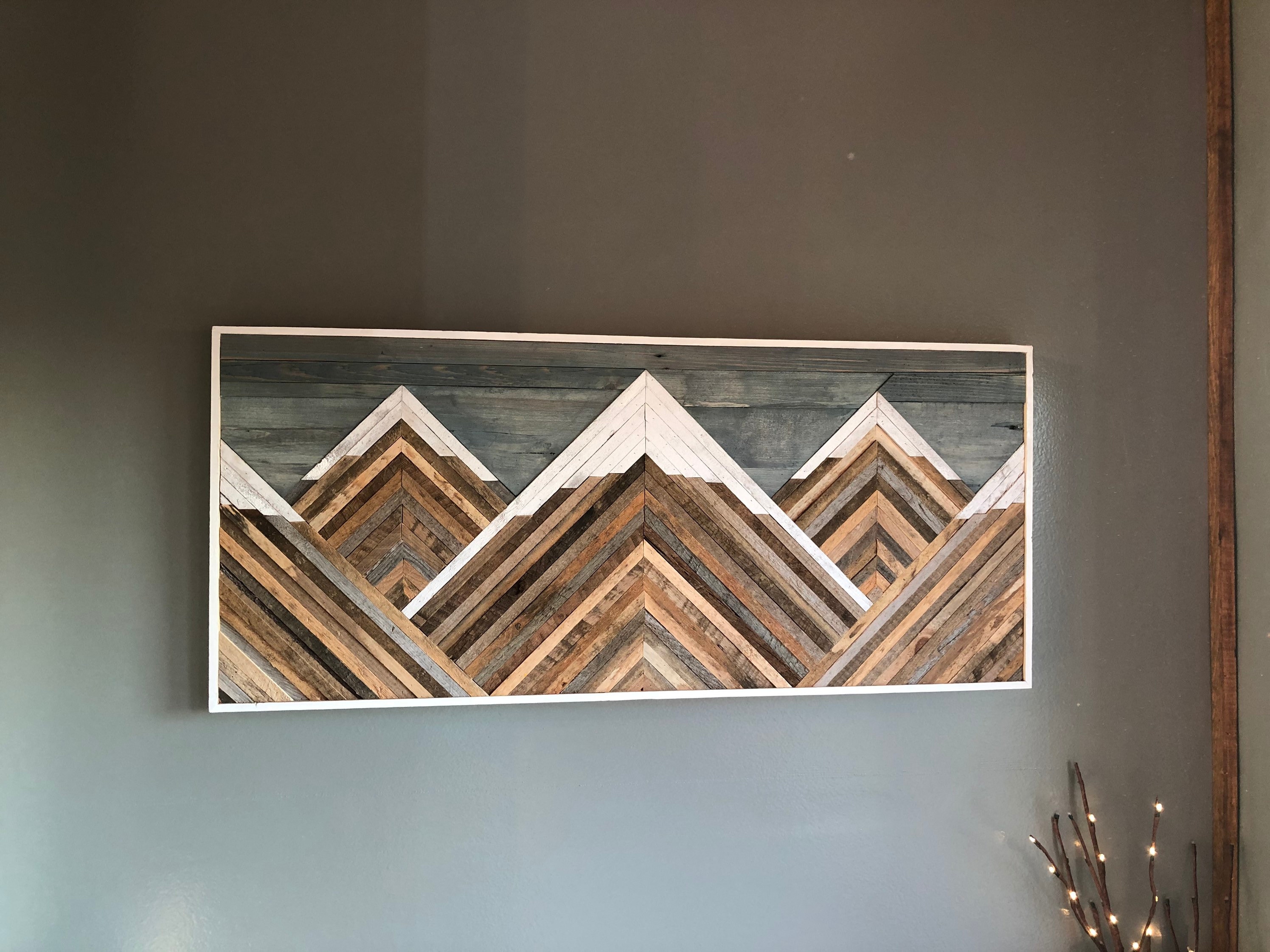Mountain Snowpeak wall art, decor, reclaimed wood art, mountain picture,interior design, mountain scene, mosaic art