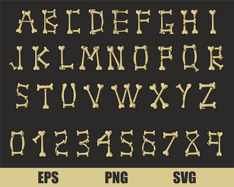 Skeleton bone pirate Font Alphabet Svg Png Eps Fonts For Etsy