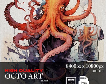 Octopus Art Print, Nautical Decor, Ocean Creature Watercolor Illustration, Digital Download, Wall Art, Unique All Over Print
