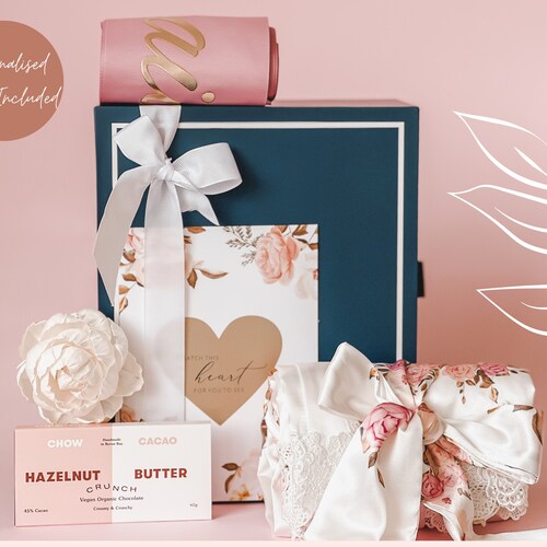 Bride Robe Satin Floral & Plain Robe Gift Box Bridesmaid Etsy