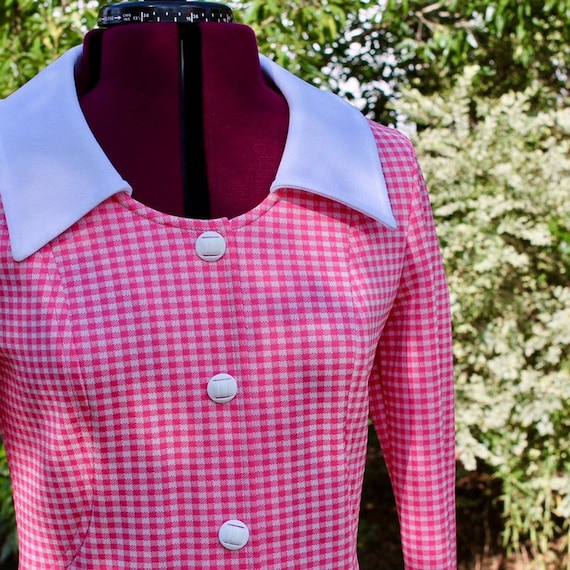 70s Vintage Pink Gingham Dress