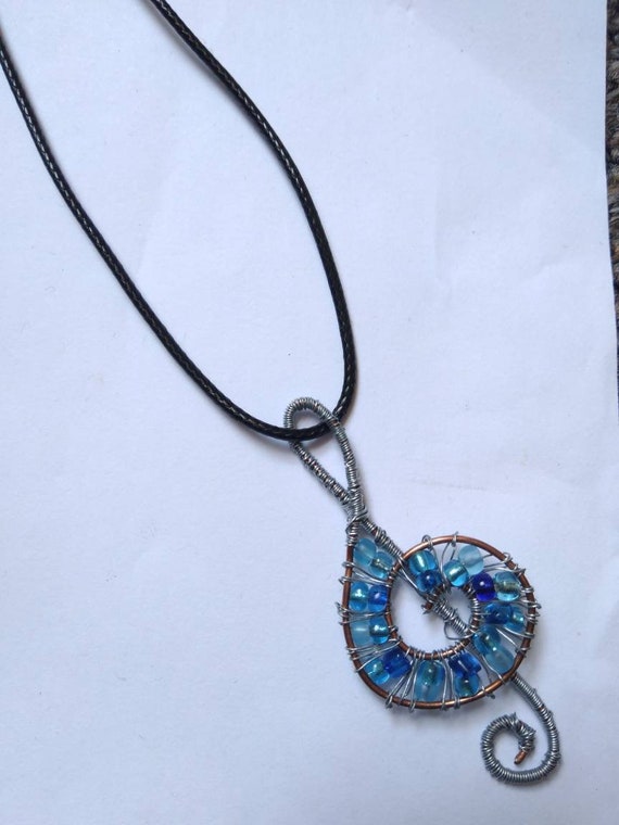 Turquoise Blue Silver Wire Wrapped Treble Clef - Wire Wrapped Treble Clef Pendant Turquoise Blue Silver Wire Wrapped Treble Clef - Wire Wrapped Treble Clef Pendant
