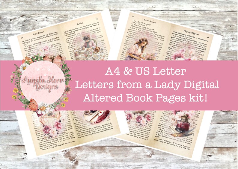 Letters from a Lady Altered Book Pages DIGITAL Kit zdjęcie 1