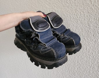 Rare Vintage Gordon Jacks Atom Platform Sneaker Shoes Blue Jeans Platform Boots like New Rocks Jack