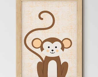 Monkey Print, Nursery Wall Art, Safari Nursery, Kids Prints, Nursery Prints, Kids Room Wall Art, Eco Friendly Gifts, Sale