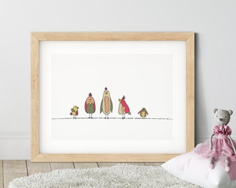 Bird Prints, Nursery Birds Print, Birds Nursery Wall Art, Nursery Wall Art