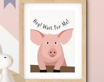 Pig Print, Farm Animals Poster, Funny Nursery Prints, Pig Nursery Wall Art, Printable Pig Wall Art, Farm Prints