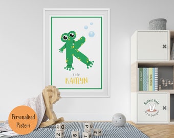 Custom Name Print, Personalised Name Poster, Baby Name Print, Frog Print, Letter K Poster, Personalised Baby Gifts