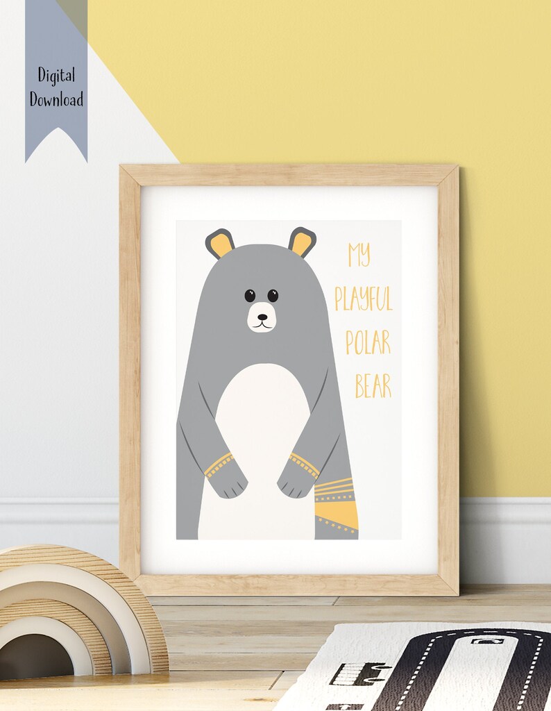 Bear Printable Poster Bear Wall Art Nursery Decor Grey Bear Etsy UK