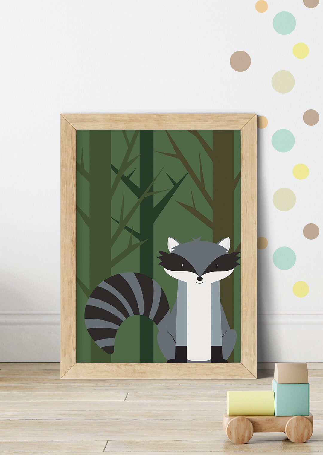 Raccoon Poster, Forest Animal Print, Woodland Wall Art, Forest Print