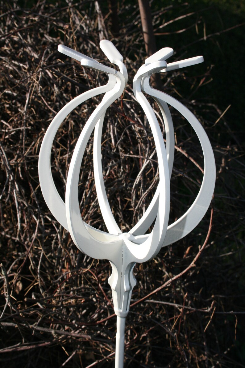 Metal plant support Metal garden art White poppy seed head ...