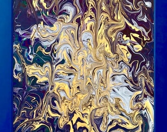 Abstract Acrylic Painting on Canvas, Gold Swirls, Unframed Wall Art