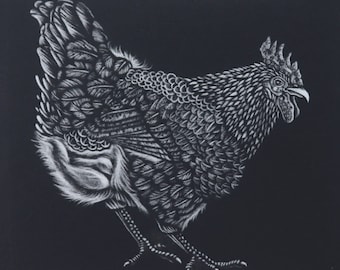Chicken Print - Mezzotint - Francis Allwood Original Print - Henrietta