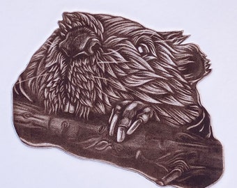 BEAVER Print - Mezzotint - Francis Allwood Original Print - 'Stick'