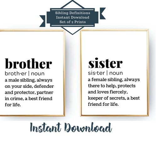 Brother & Sister Definition wall Art Printable Digital Etsy