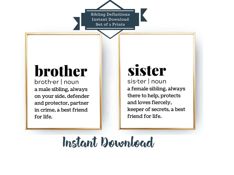 Brother & Sister Definition wall Art Printable Digital Etsy