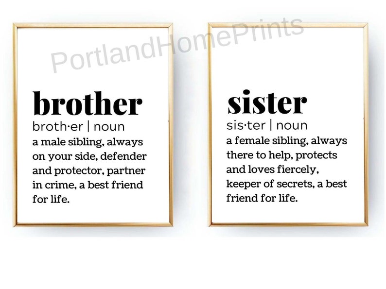 Brother & Sister Definition wall Art Printable Digital Etsy
