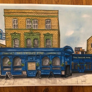 TWELVE PINS PUB Islington Painted in Watercolour Series by Ruth Beck A4 UNFRAMED PRINT
