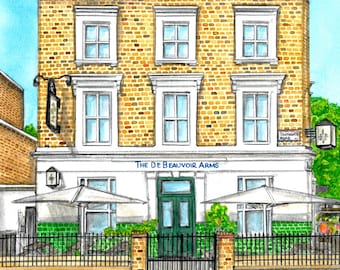 DE BEAUVOIR ARMS- Islington Painted in Watercolour Series by Ruth Beck