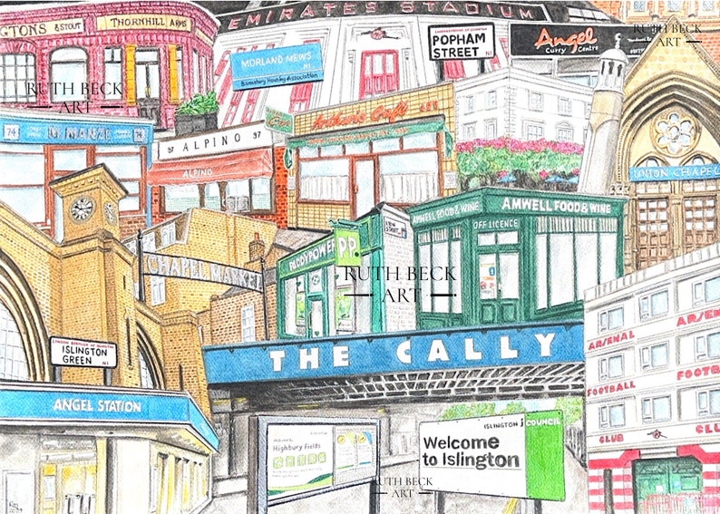 THE ANGEL COLLAGE Watercolour of Islington inspired by Louis Dunford Song proceeds go to The Kinsella Trust Bild 2