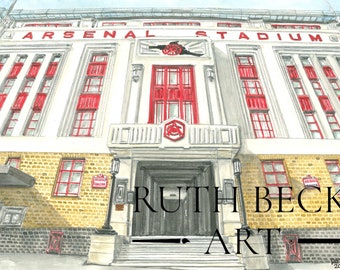 ARSENAL STADIUM ENTRANCE - Islington Painted in Watercolour Series by Ruth Beck