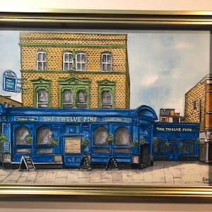 TWELVE PINS PUB Islington Painted in Watercolour Series by Ruth Beck A4 FRAMED PRINT