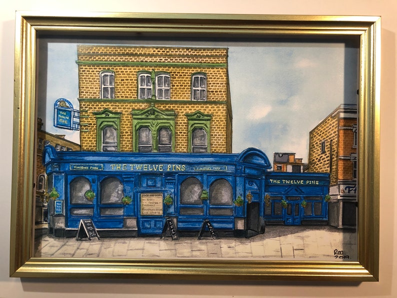 TWELVE PINS PUB Islington Painted in Watercolour Series by Ruth Beck A4 FRAMED PRINT