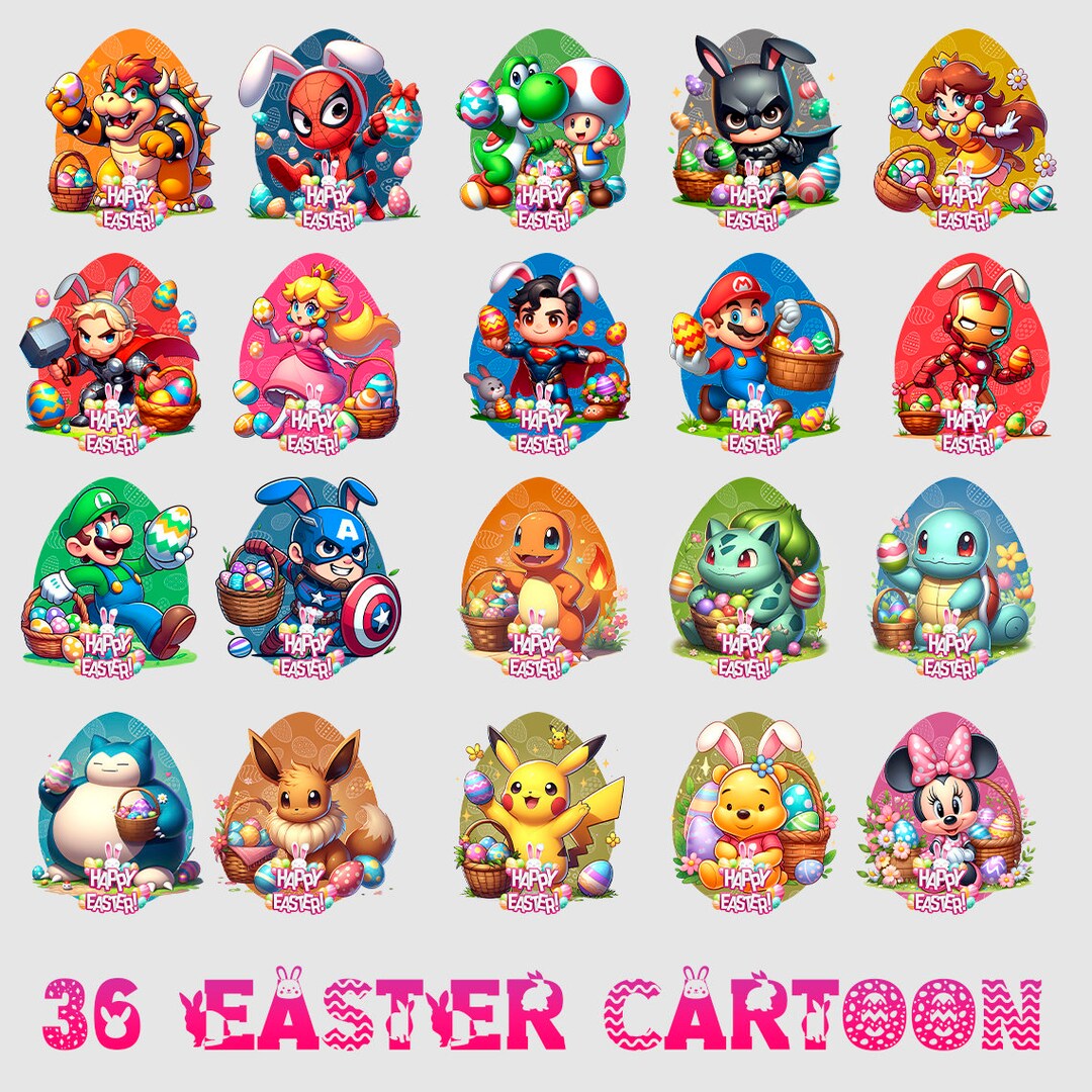 36 Cartoon Easter Characters Png, Superhero Easter Eggs Png, Happy ...
