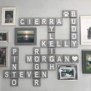 Personalised Large Scrabble Wall Art Tiles Wooden Letters Name Oversized Family Home Decor Light Grey Gift