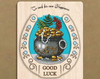 Pot of gold "For good luck", kit for embroidery with thread based on plywood
