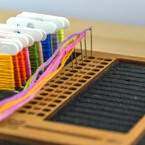 Rangement pour canette de soie dentaire avec fentes pour aiguille, porte-fil à broder personnalisé, organiseur en bois pour piqueuses, cadeau pour brodeuse, cadeau pour maman