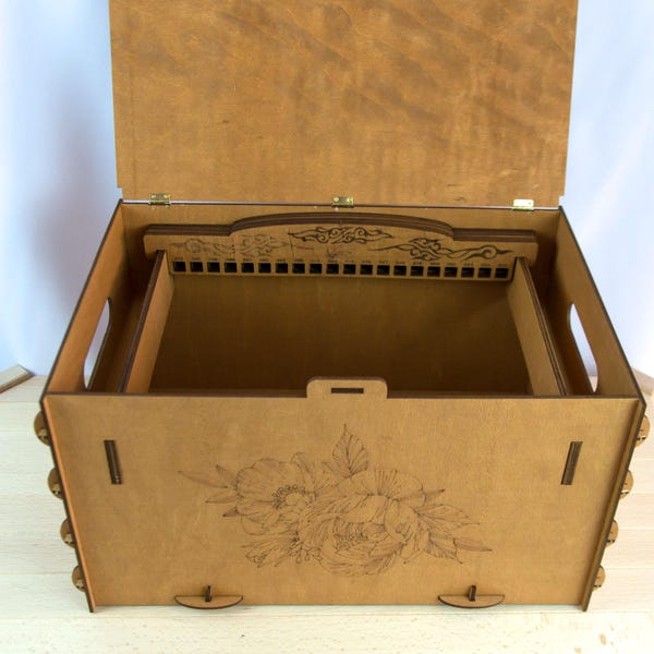 Boîte gravée pour point de croix et fils, support de rangement pour fil à coudre, organiseur de travaux d'aiguille, support pour laine