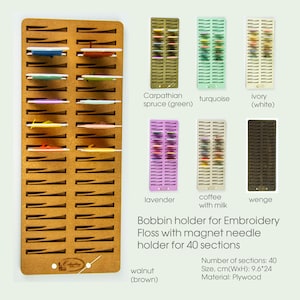 Wooden Floss Organizer with Magnetic Needle Holder – 40-Section Bobbin Storage for Embroidery Tools & Crafting Supplies