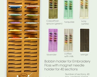 Houten flossopberger met magnetische naaldhouder – 40-delige spoelopberger voor borduurgereedschap en knutselbenodigdheden