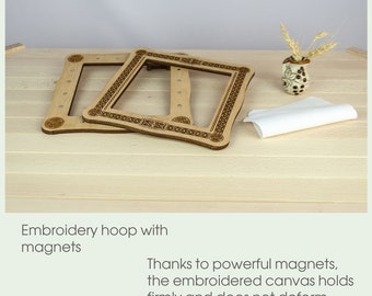 Carved Frame with Stand for Embroidery & Cross Stitch, Floral Wooden Hoop, Rustic Home Decor